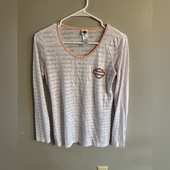 🔴Harley-Davidson White and Orange Long Sleeve Blouse - Picture 1 of 5
